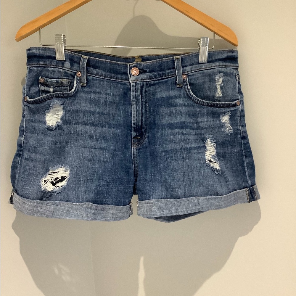 7 For All Mankind Blue Distressed Jean Shorts